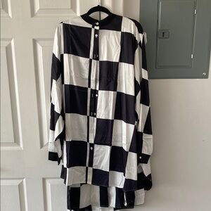 Dressed in LALA Black and White Casual Button Down Shirt and Pant